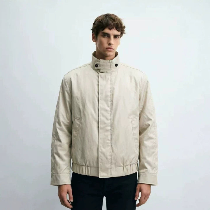 Herren Kurzer Stehkragen-Blouson mit verdecktem Reißverschluss und elastischem Saum Drune
