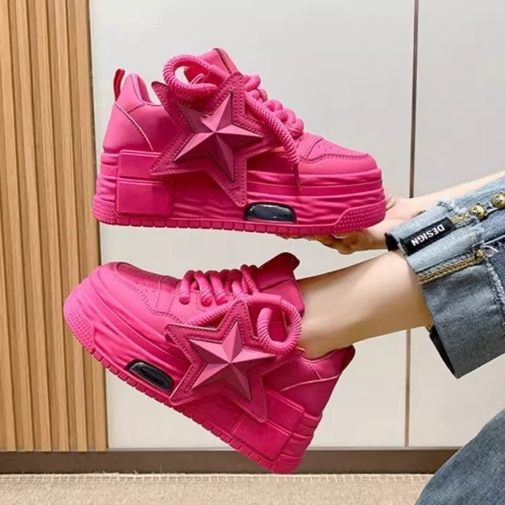 Damen Sportliche Plateau Sneakers mit modischem Sternen-Design Drune
