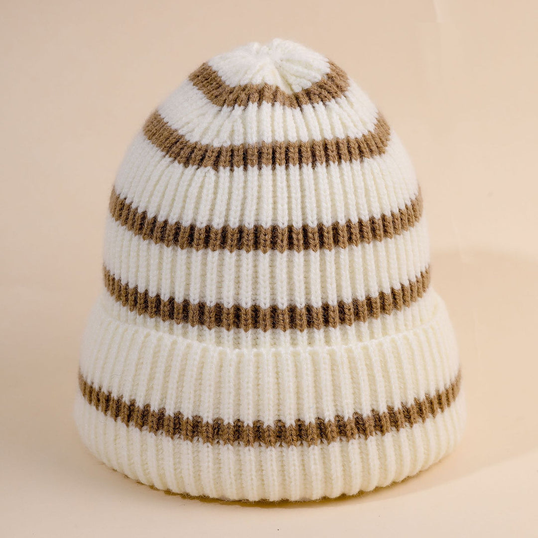 Damen Beanie-Mütze mit gestreiftem Design und weichem Innenfutter Drune