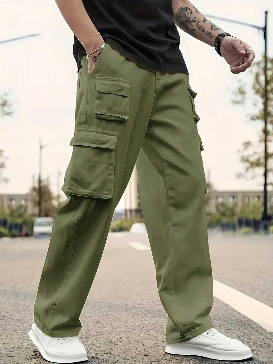 Herren Oversize Utility-Cargohose mit mehrfachen aufgesetzten Klapptaschen Drune
