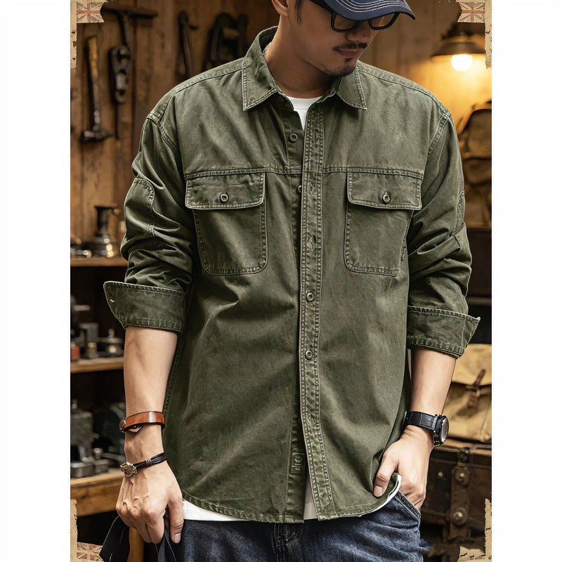 Herren Baumwoll-Utility-Overshirt mit Pattentaschen Drune