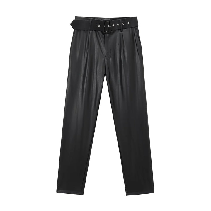 Damen nan taillierte Highwaist-Hose mit Bundfalten, schmal zulaufendem Bein und breitem Ziergürtel Drune