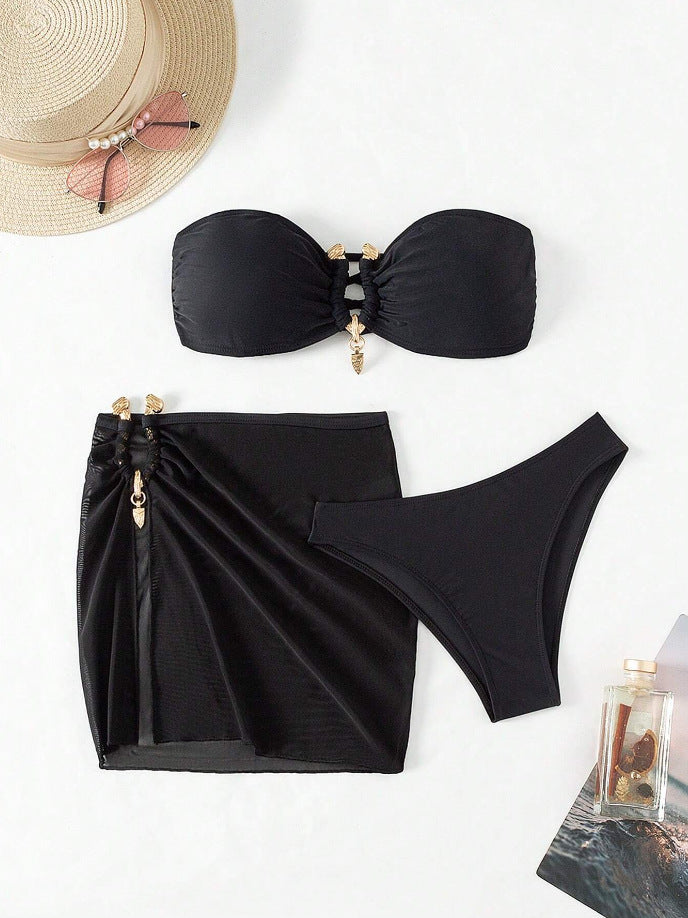 Damen Bandeau-Bikini-Set mit eleganter Rock-Overlay Drune