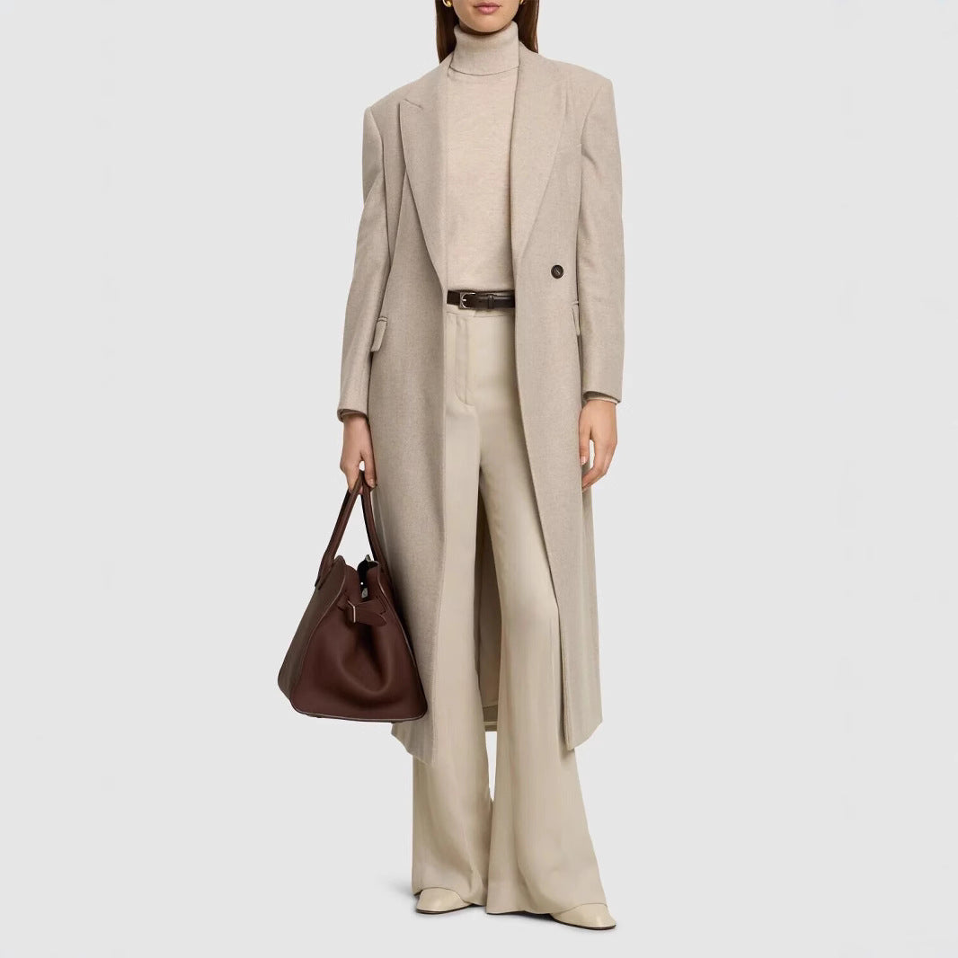 Damen Taillierter Longline Wollmixmantel mit schlanker Silhouette und Einreihiger Knopfleiste Drune