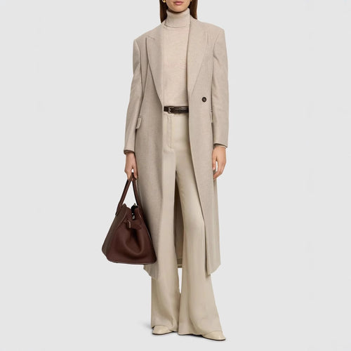 Damen Taillierter Longline Wollmixmantel mit schlanker Silhouette und Einreihiger Knopfleiste Drune