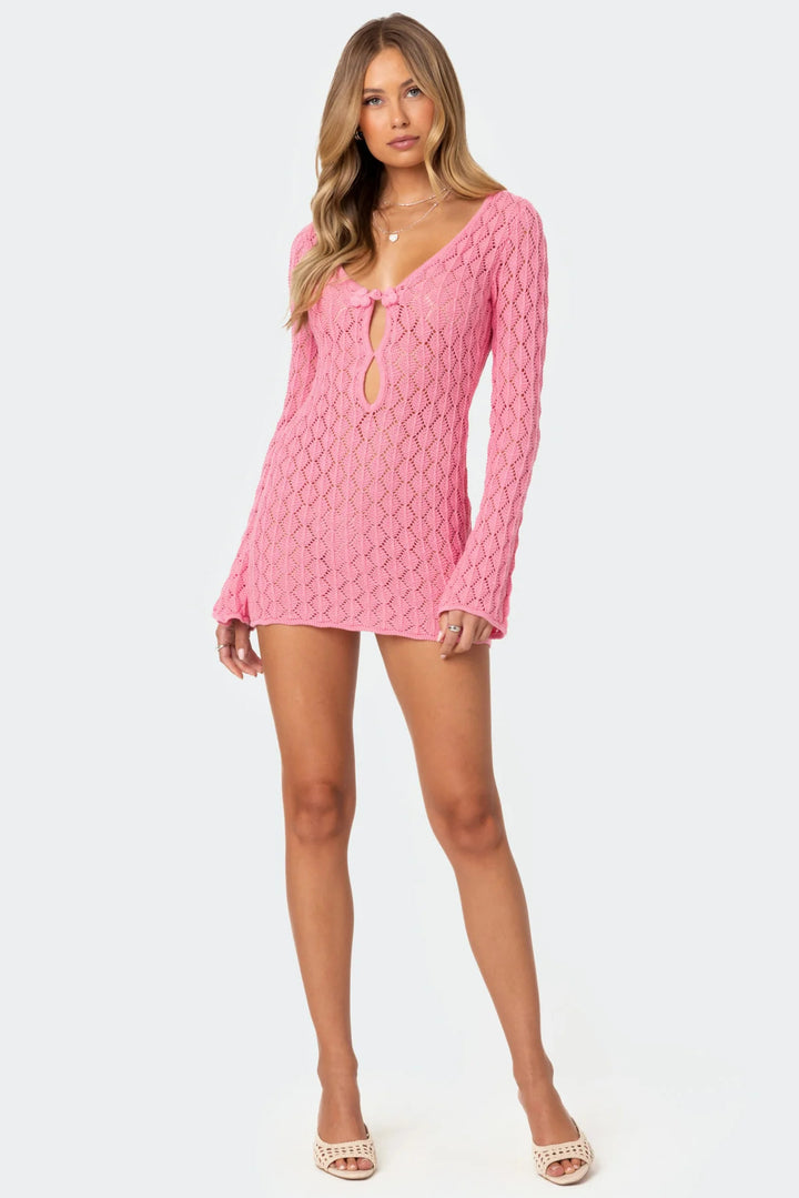 Damen Strickkleid mit raffinierten Ausschnitten und langen Ärmeln Drune