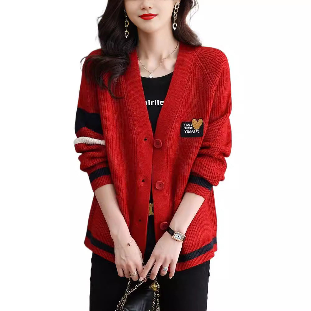 Damen lässige Strickjacke mit sportlichen Akzenten Drune