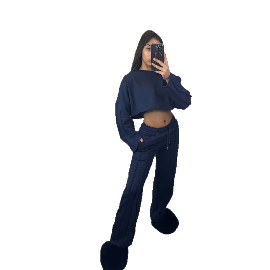 Damen lässiger Cropped Hoodie und weite Jogginghose Set Drune