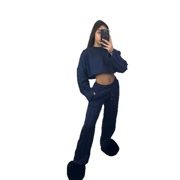 Damen lässiger Cropped Hoodie und weite Jogginghose Set Drune