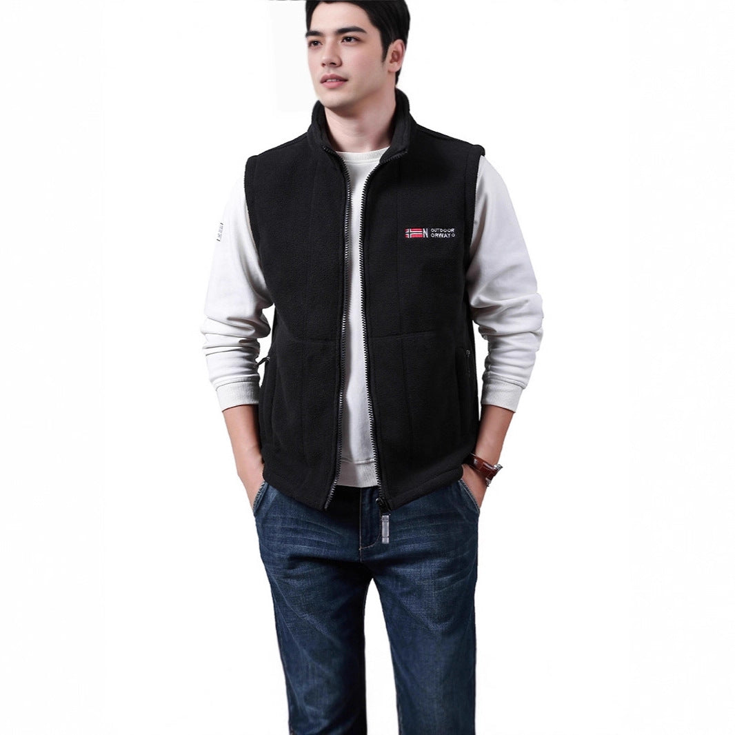 Herren Warme Fleece-Outdoorweste mit durchgehendem Reißverschluss und Stehkragen Drune