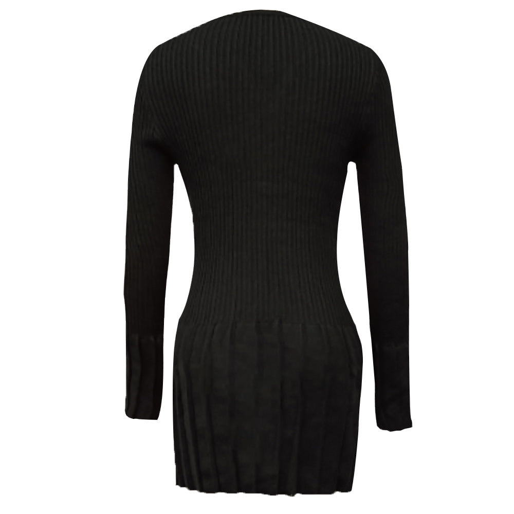 Damen Elegantes Plissiertes Maxikleid mit V-Ausschnitt und Trompetenärmeln Drune