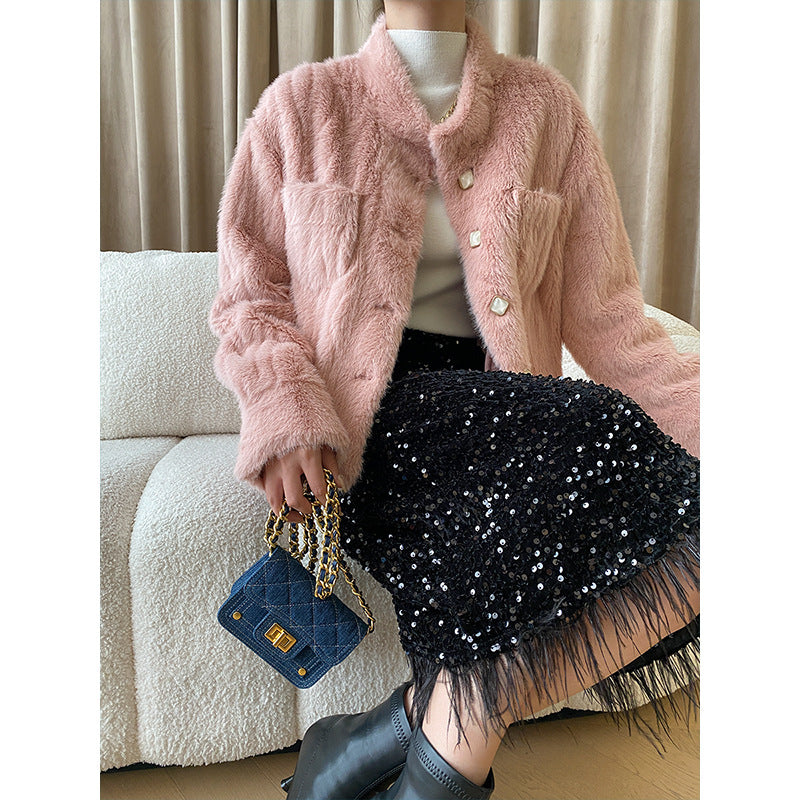 Damen Midirock mit Pailletten und gerafftem Saum Drune
