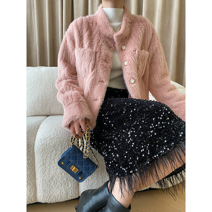 Damen Midirock mit Pailletten und gerafftem Saum Drune