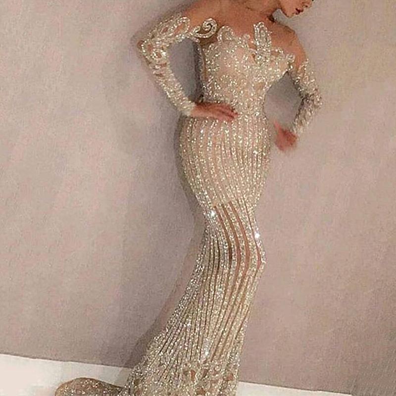 Damen Glamouröses Pailletten-Kleid mit langem Ärmeln und eng anliegendem Schnitt Drune