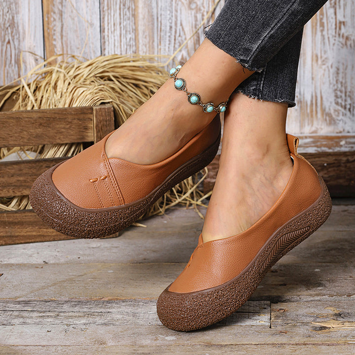 Damen nan komfortable Slip-On Plateau-Ballerina mit strukturierter Gummilaufsohle und weichem PU-Obermaterial Drune