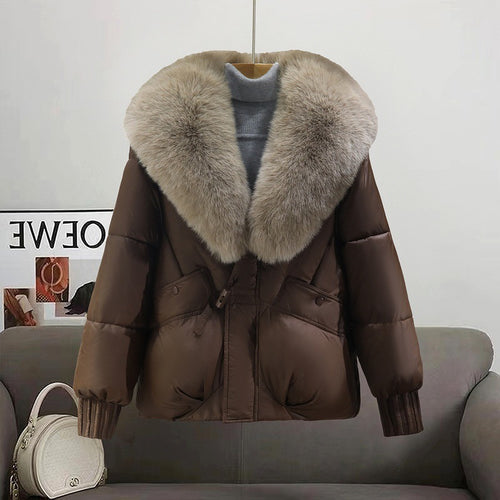 Damen Kurzsteppjacke im Boxy‑Cut mit extra breitem Schalkragen aus Kunstfell und Rippbündchen Drune