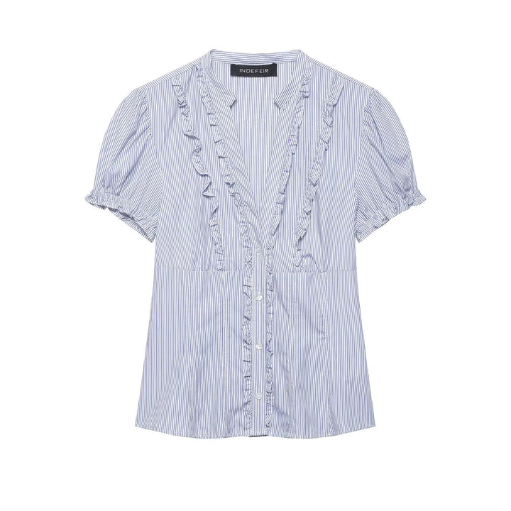 Damen Rüschenbluse mit V-Ausschnitt, Puffärmeln und tailliertem Schnitt Drune