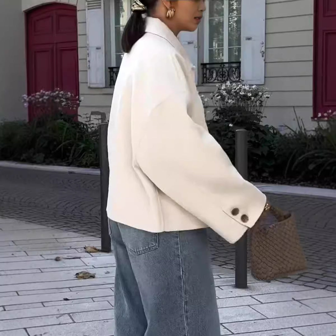 Damen Modische Oversized-Wolljacke mit Knopfdetails und weitem Schnitt Drune