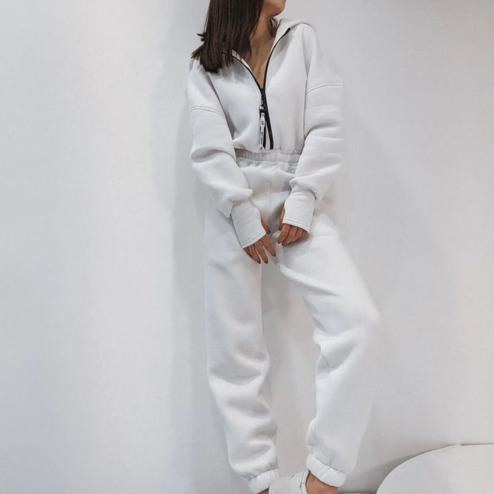 Damen nan kurzes Halbzip-Loungewear-Set mit elastischem Taillenbund und oversized Schnitt Drune