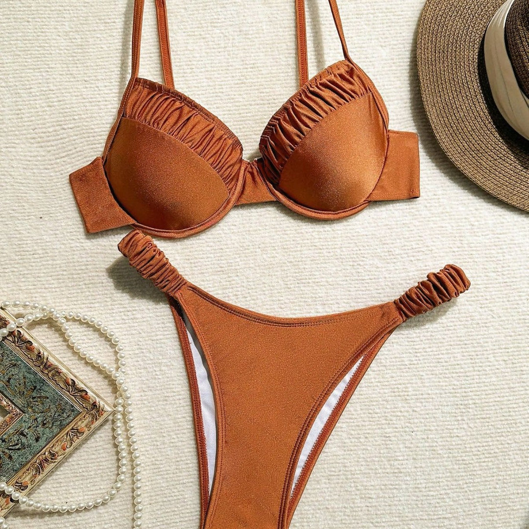 Damen Push-Up-Bikini mit Raffungen und verstellbaren Trägern Drune