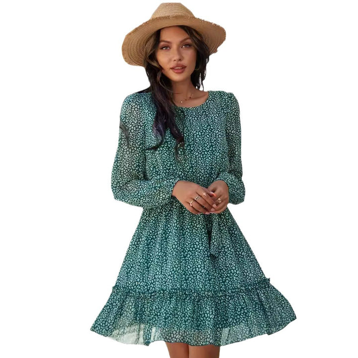 Damen luftiges Minikleid mit Rüschendetails und Bindegürtel Drune