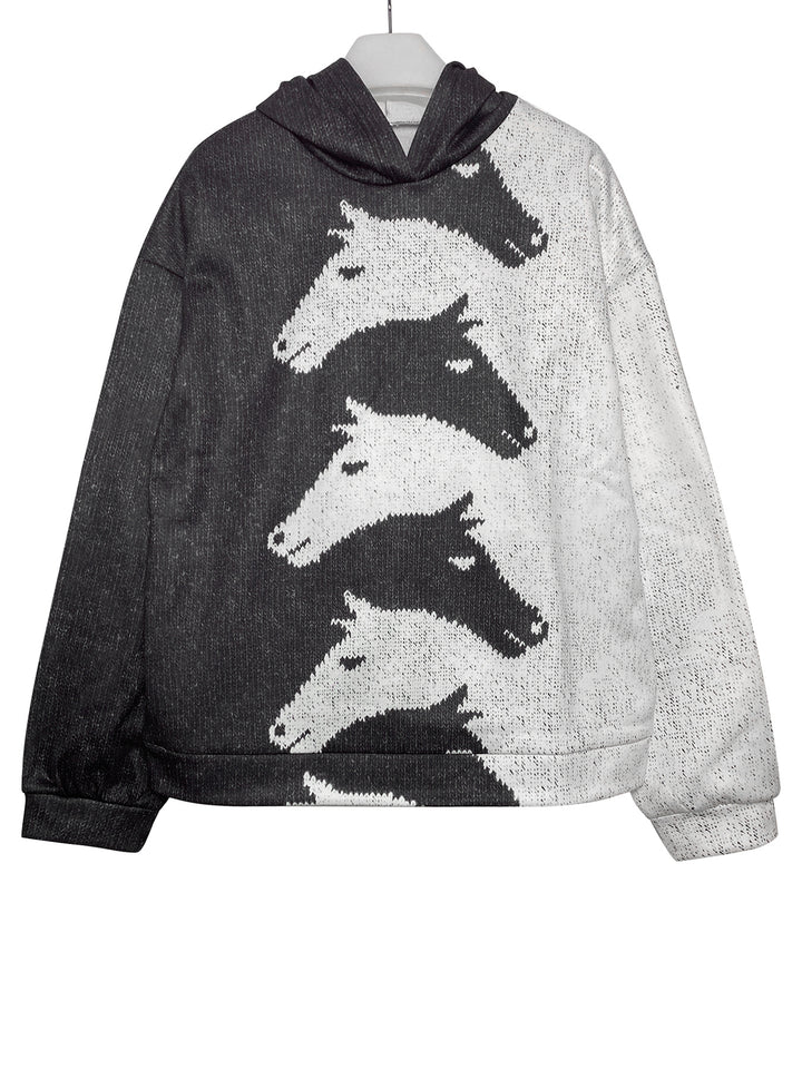 Damen Hoodie mit kreativem Pferdemuster und bequemer Passform Drune