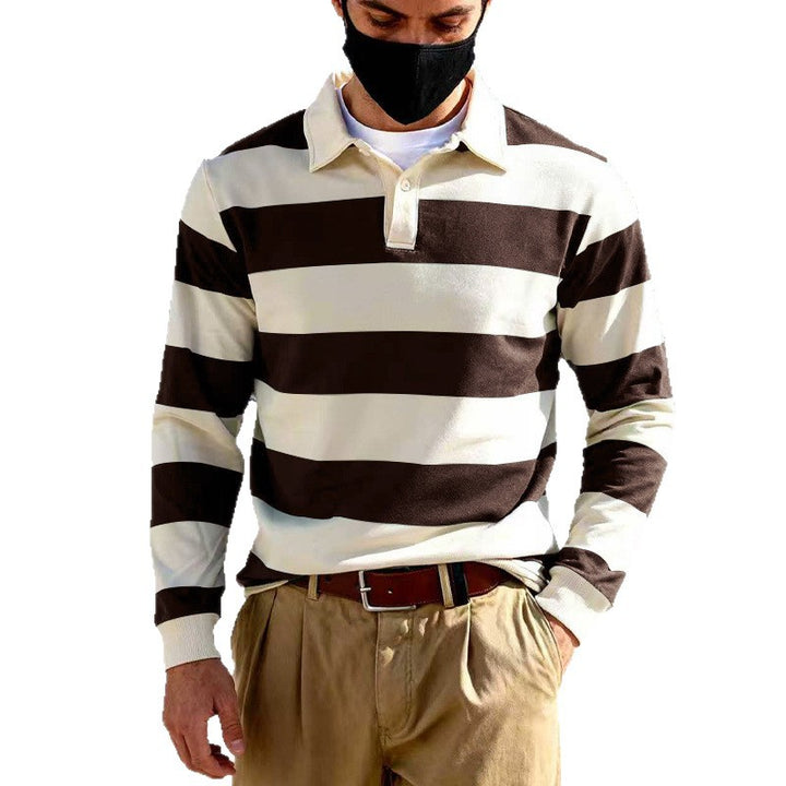 Herren Maritim inspiriertes Rugby-Langarmshirt aus Baumwollmix mit Polokragen und robusten Bündchen Drune