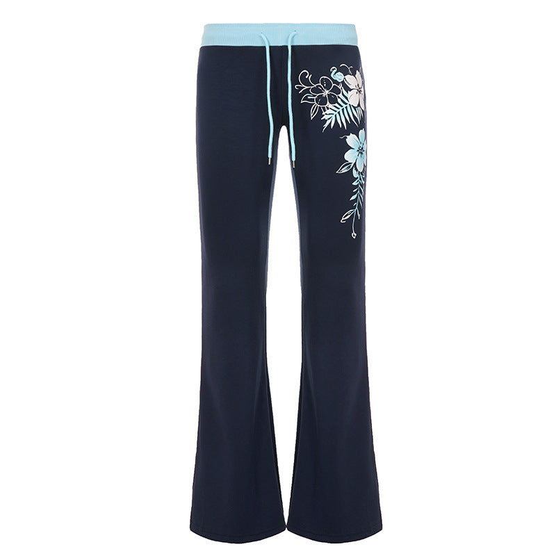 Damen Ausgestellte Lounge-Hose mit Rippbund, Kordelzug und floralem Print Drune