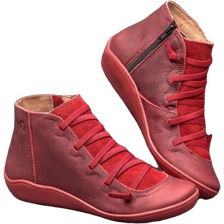 Damen Leder Kurzstiefel mit seitlichem Reißverschluss, elastischer Schnürung und weicher Komfortsohle Drune