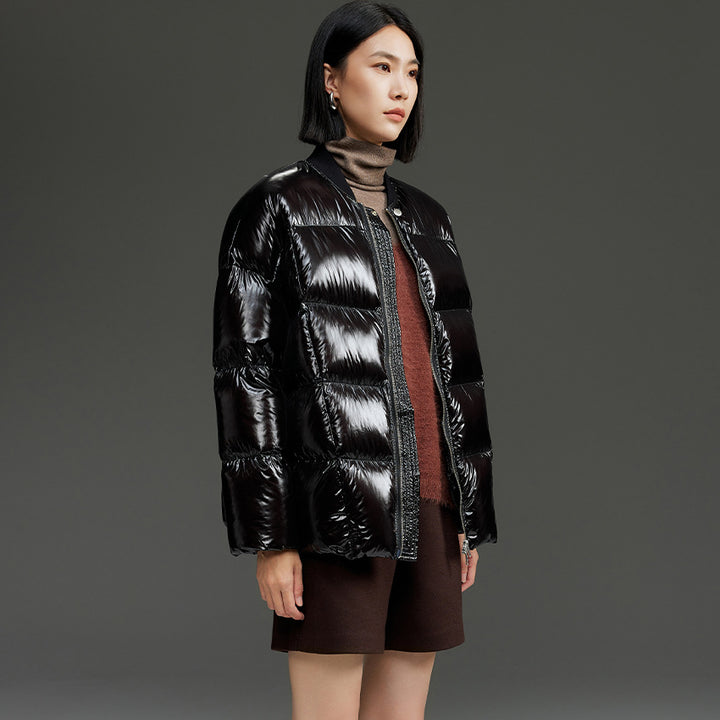 Damen Kurze gestepptte Daunenjacke mit glänzender Shell und Boxy-Silhouette Drune
