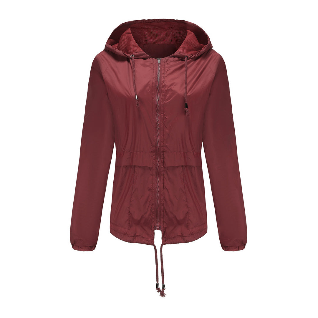 Damen nan leichte Windjacke mit Kapuze Mesh-Futter Kordelzug und Reißverschluss Drune