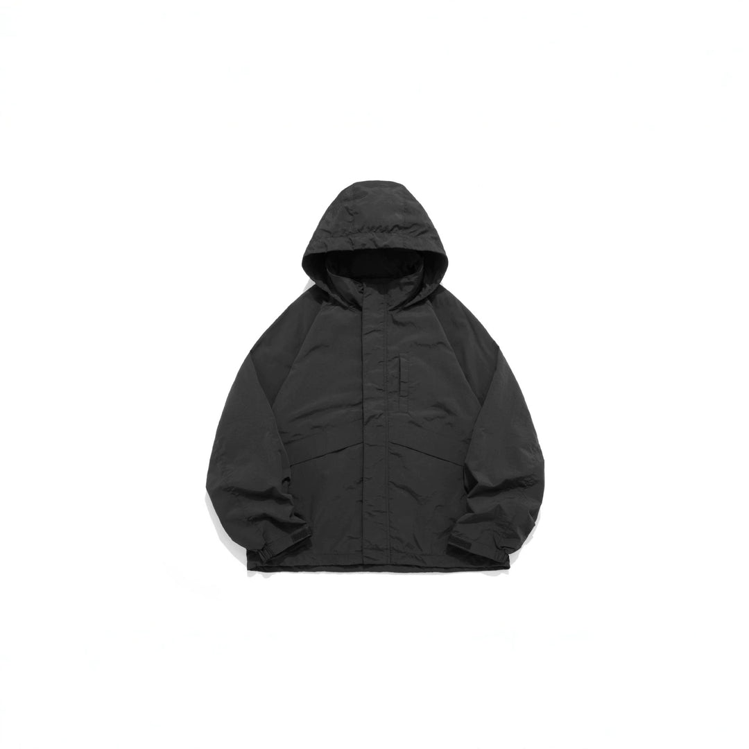 Unisex Weite wasserabweisende Kapuzenparka mit verdeckter Reißverschlussblende und Klappentaschen Drune