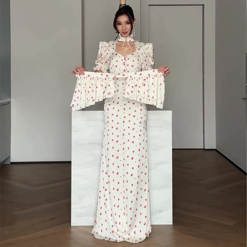 Damen Maxikleid mit romantischem Puffärmel-Design und verspieltem Rüschensaum Drune