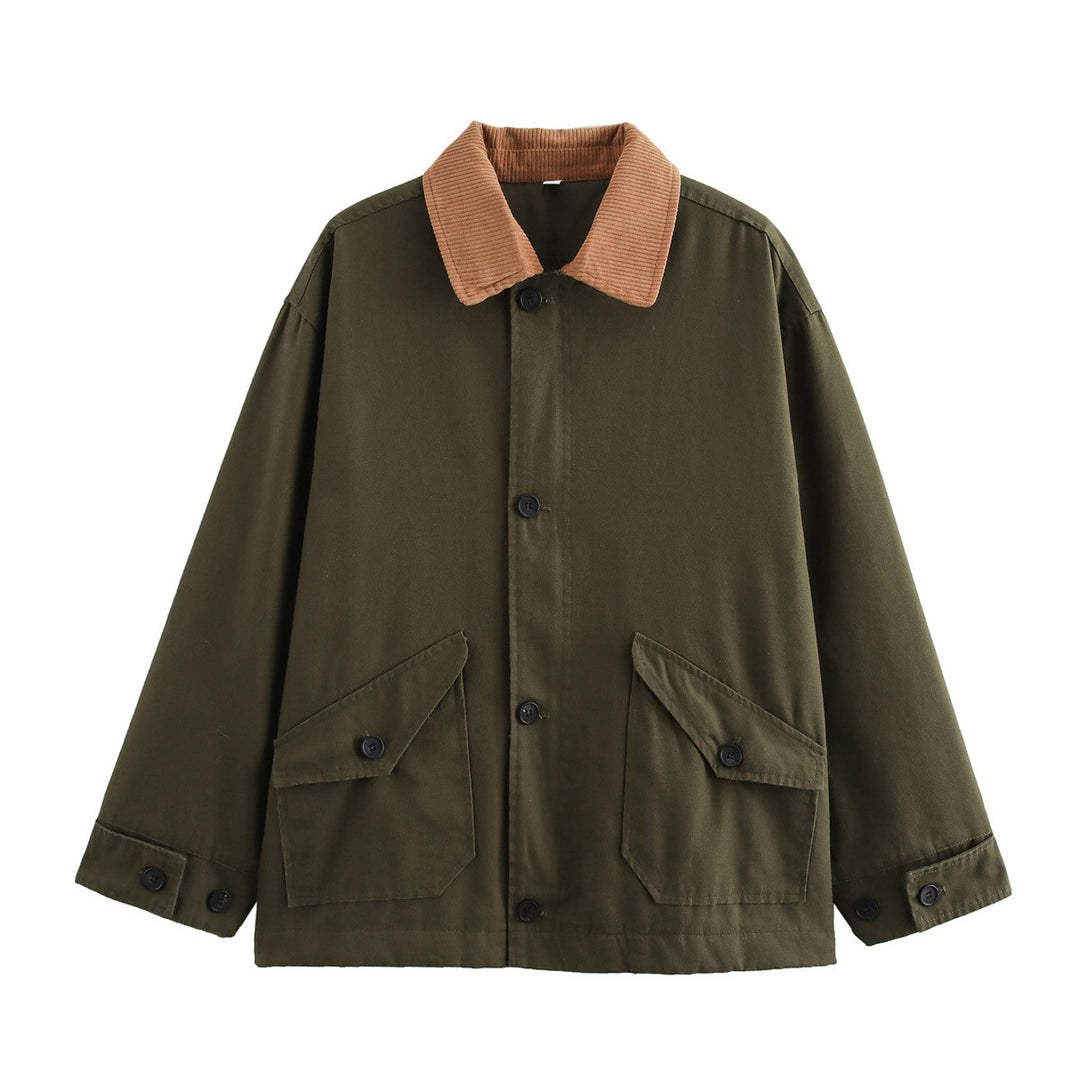 Damen nan oversized Utility-Jacke mit Cordkragen, Pattentaschen und Knopfverschluss Drune