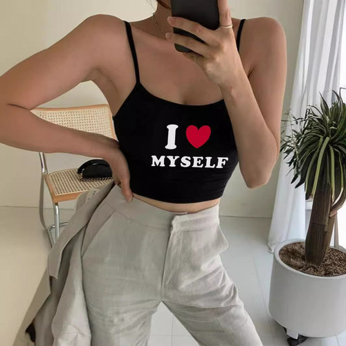 Damen Crop-Top mit motivierendem Statementdruck und feinen Spaghettiträgern Drune