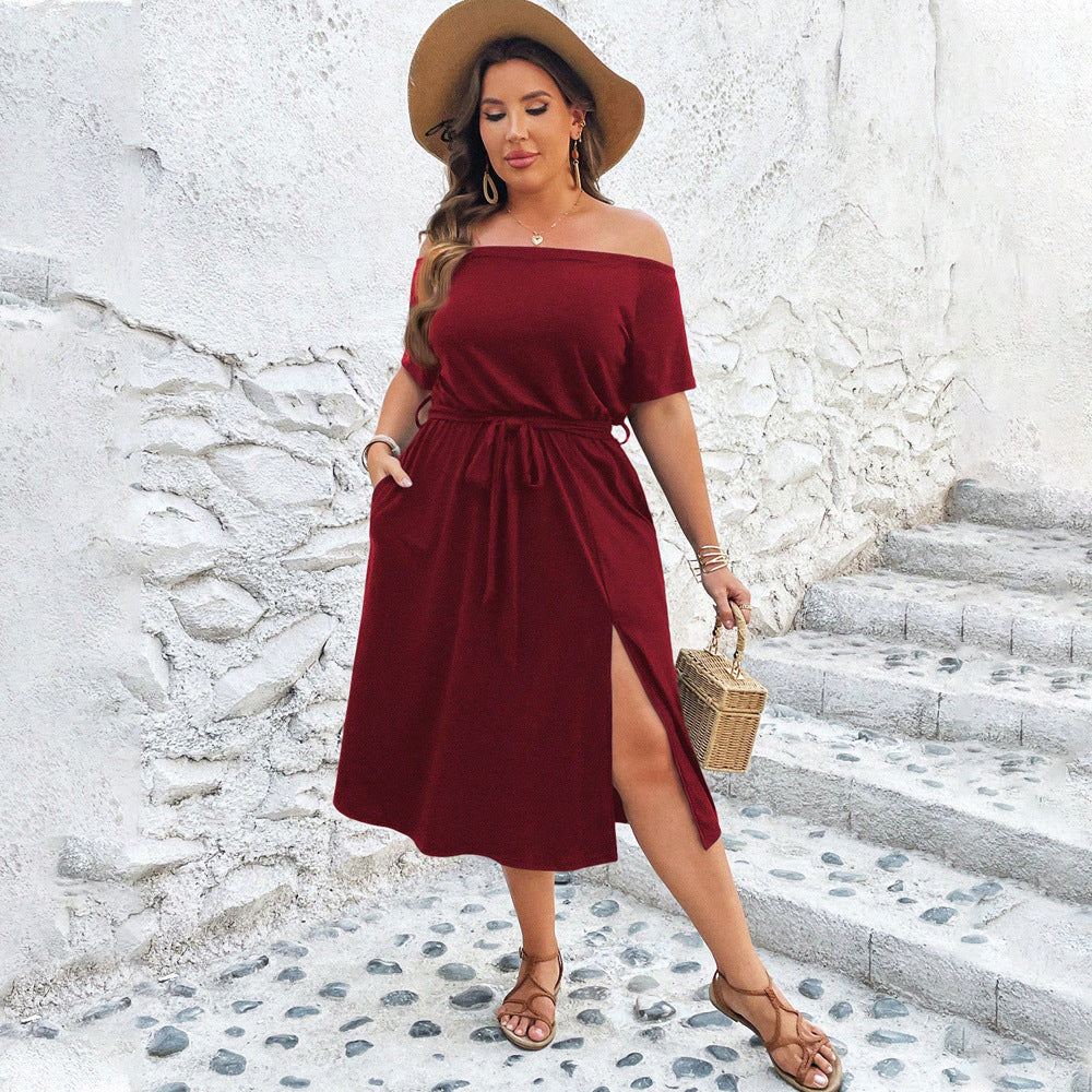 Damen Off-Shoulder Maxikleid mit eleganter Drapierung und seitlichem Schlitz Drune
