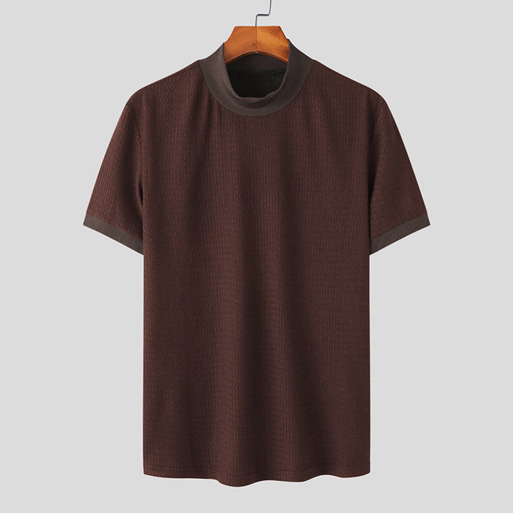 Herren nan Kurzarm Feinstrickshirt mit Stehkragen Drune