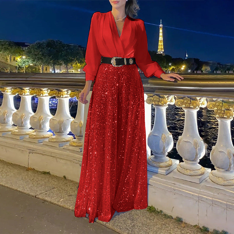 Damen Funkelndes Abendkleid mit elegantem Oberteil und glitzerndem Rock Drune