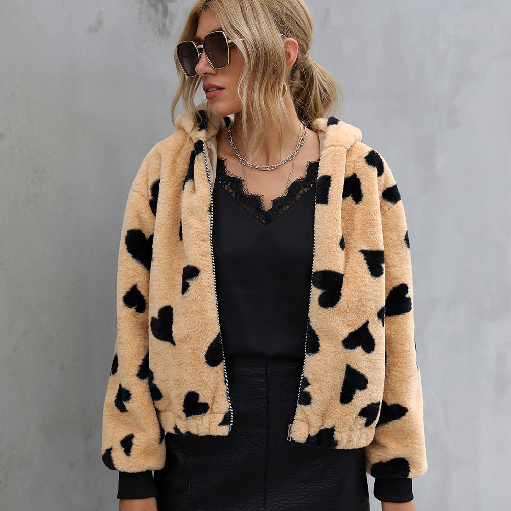 Damen Kuschelige Fleecejacke mit Herzmuster Drune