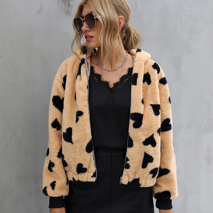 Damen Kuschelige Fleecejacke mit Herzmuster Drune