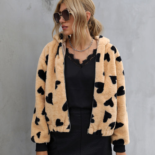 Damen Kuschelige Fleecejacke mit Herzmuster Drune