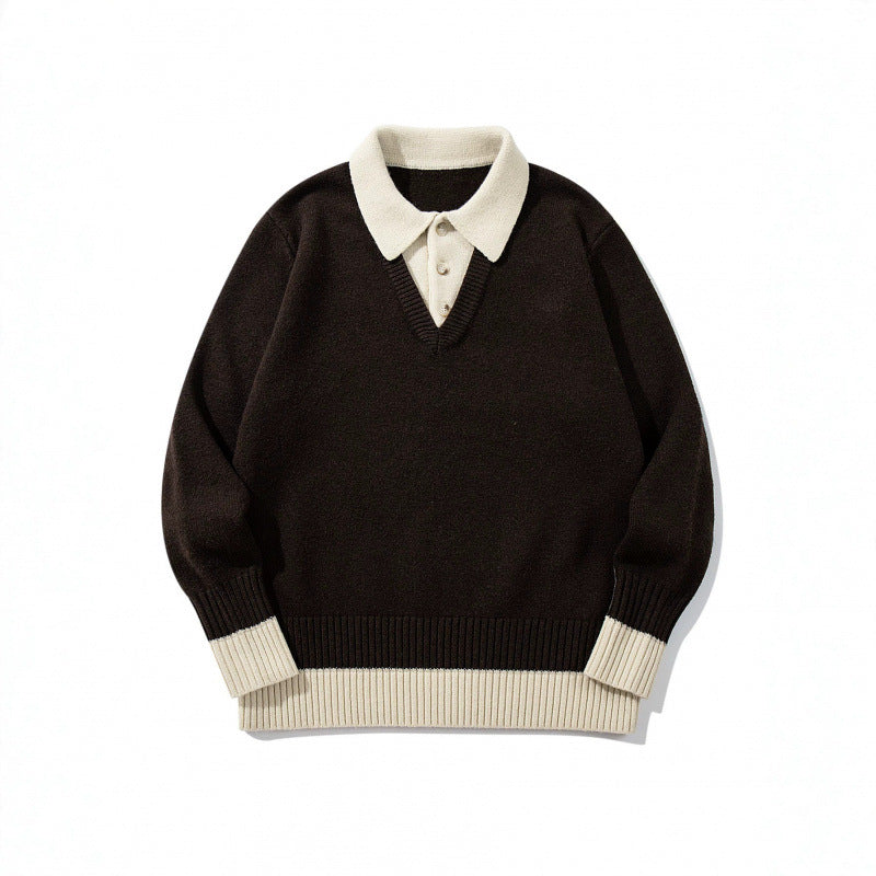 Herren Oversized Feinstrick-Polo mit kontrastbesetztem Hemdkragen und Rippenbündchen Drune
