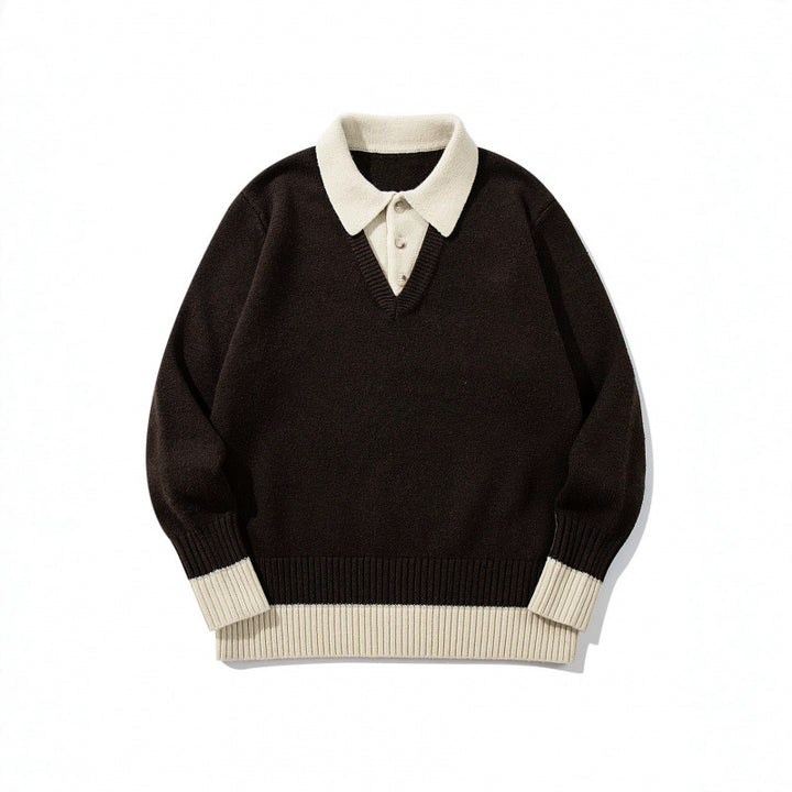 Herren Oversized Feinstrick-Polo mit kontrastbesetztem Hemdkragen und Rippenbündchen Drune