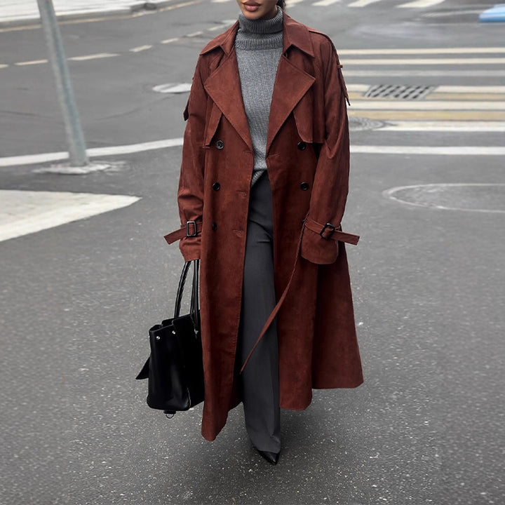 Damen Eleganter Trenchcoat aus Wildleder Drune