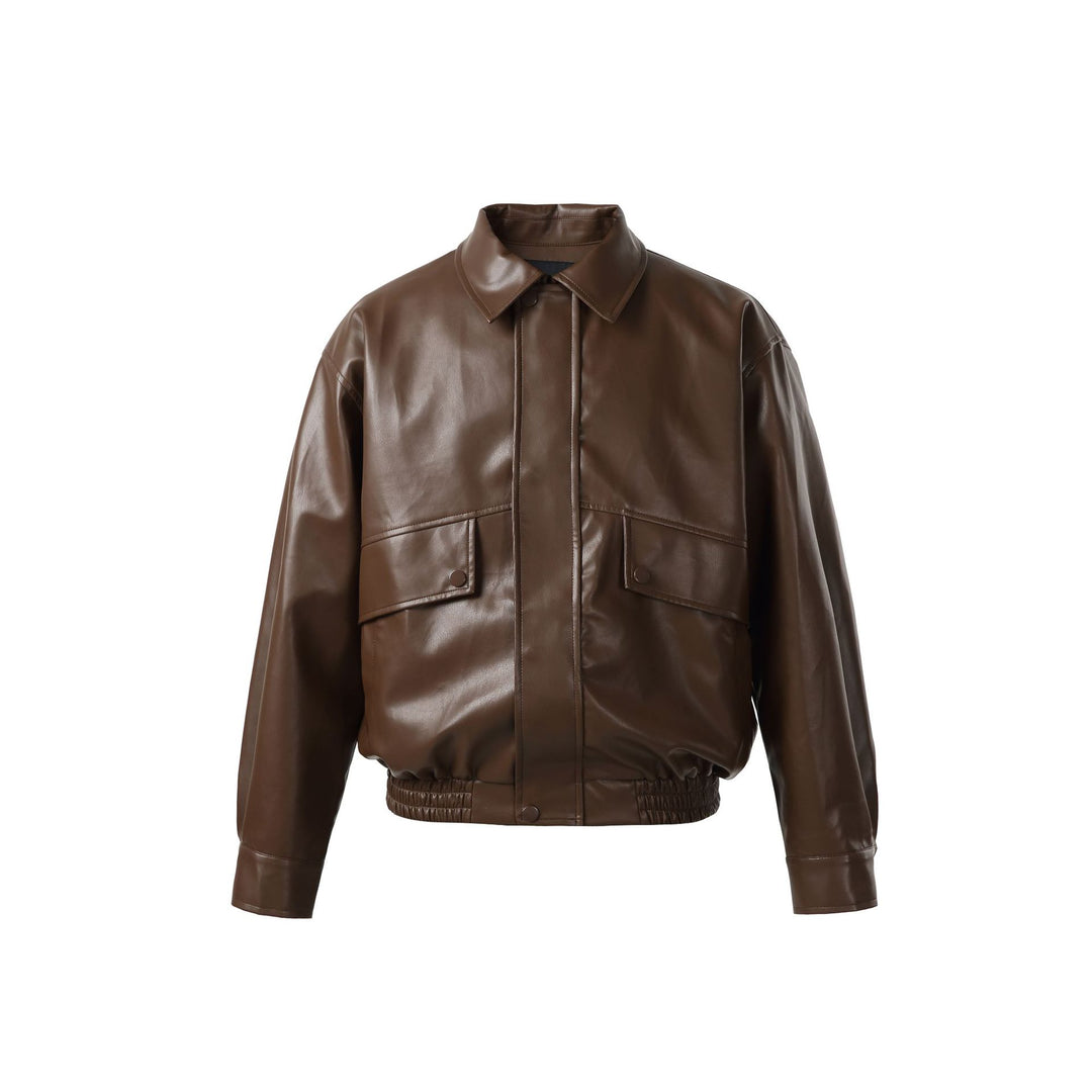 Unisex Kurz geschnittene Kunstleder‑Bomberjacke mit kastigem Boxy‑Schnitt Drune