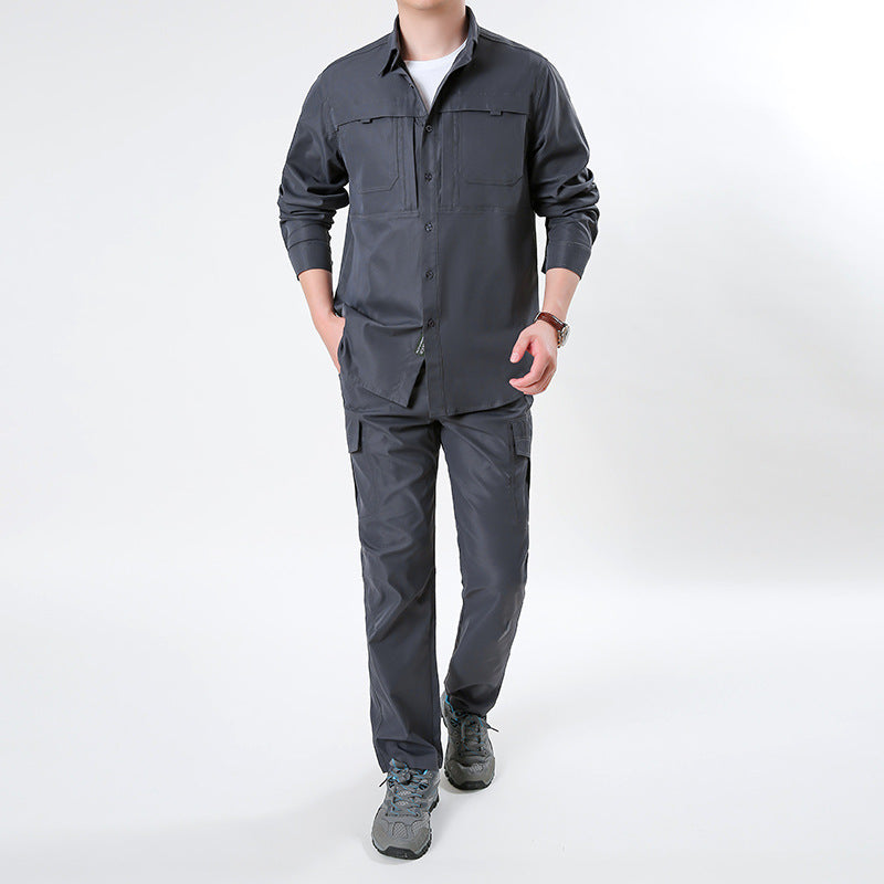 Herren nan leichtes Ripstop-Cargo-Hemd mit passender Cargohose Set für Outdoor und Trekking Drune