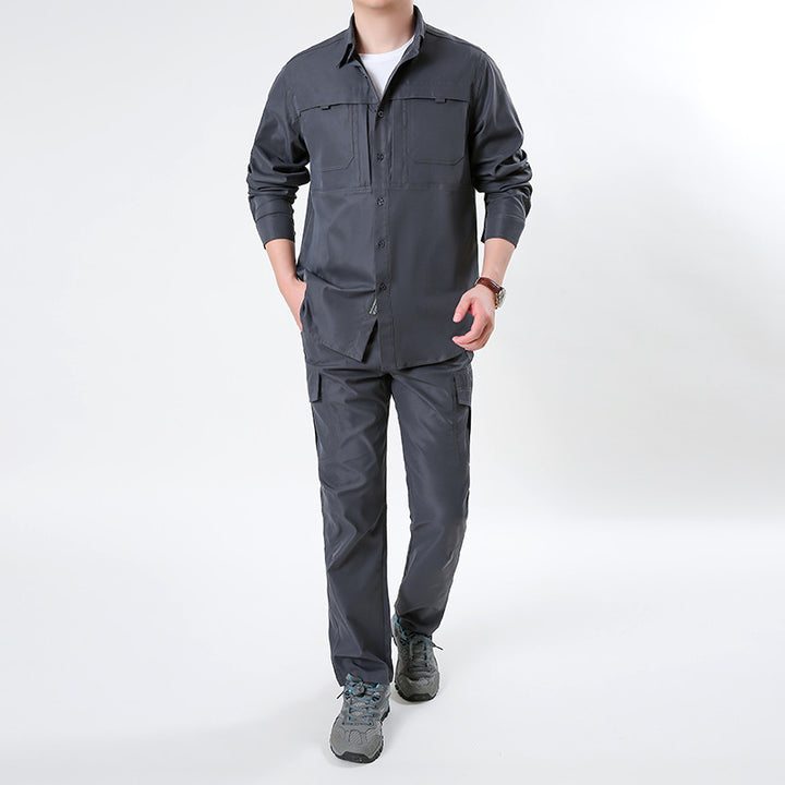 Herren nan leichtes Ripstop-Cargo-Hemd mit passender Cargohose Set für Outdoor und Trekking Drune