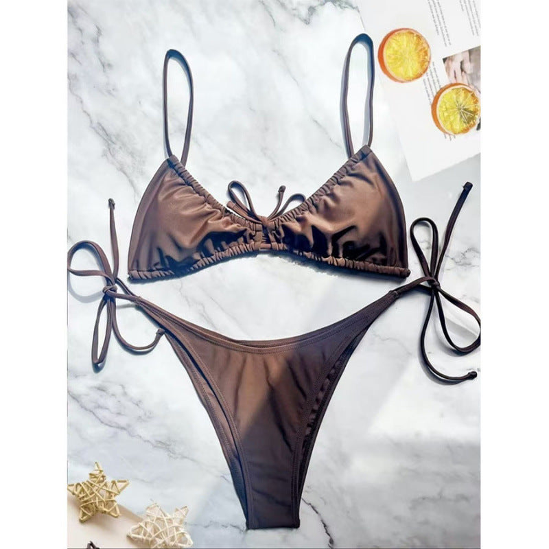 Damen Triangel-Bikini mit verspieltem Leopardenmuster und verstellbaren Bändern Drune