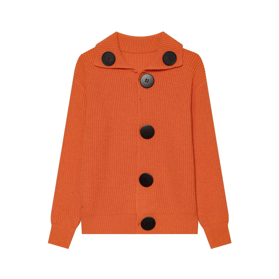 Damen grobgestrickte Waffelstruktur-Strickjacke mit übergroßen Knöpfen und Schalkragen Drune
