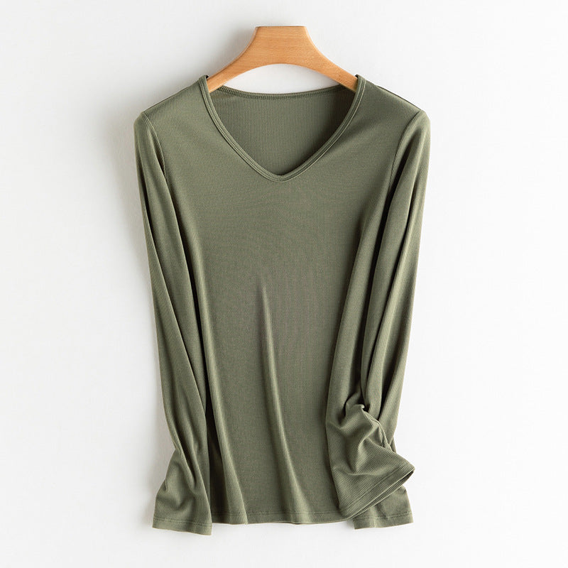 Damen Langarm-Feinrippshirt aus weichem Modal-Baumwollmix mit Rundhalsausschnitt Drune
